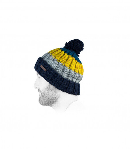 Barts bonnet bleu jaune pompon